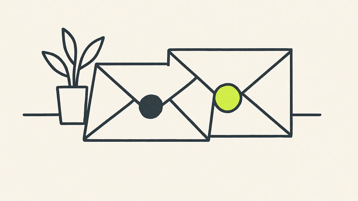 Two identical envelopes on a desk, one with a green seal, one with a dark seal